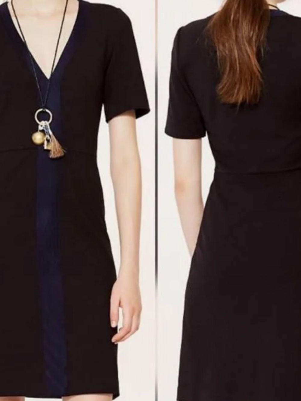 Tory Burch Sallare stretch wool blend tunic dress with goat leather suede trim L